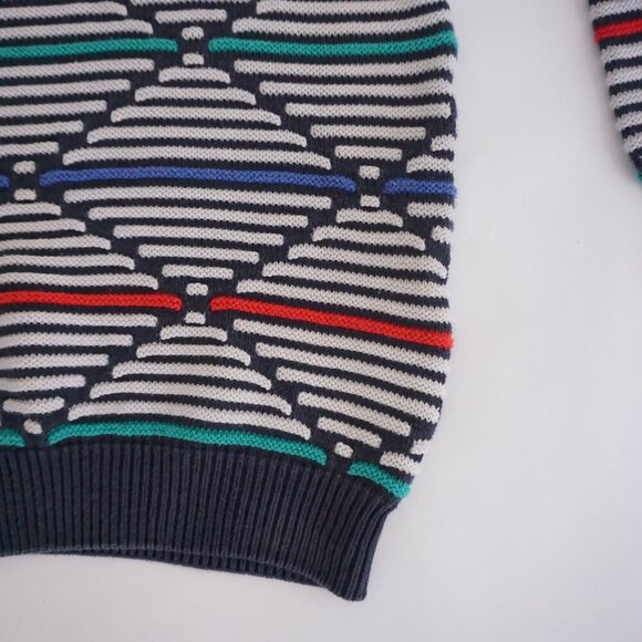 Cezar Knit Sweater Navy Multicolor Geometric Pattern 90s Retro Eclectic Style XL - Picture 5 of 10